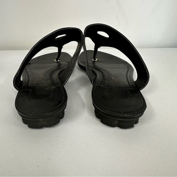 Salvatore Ferragamo Enfola Black Leather Sandals Slip On Flats Size 8C - Picture 10 of 16